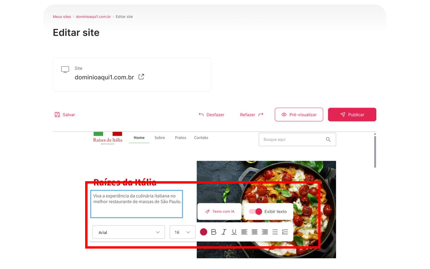 [Alt text: Imagem do campo selecionado. O novo texto está exibido na página.